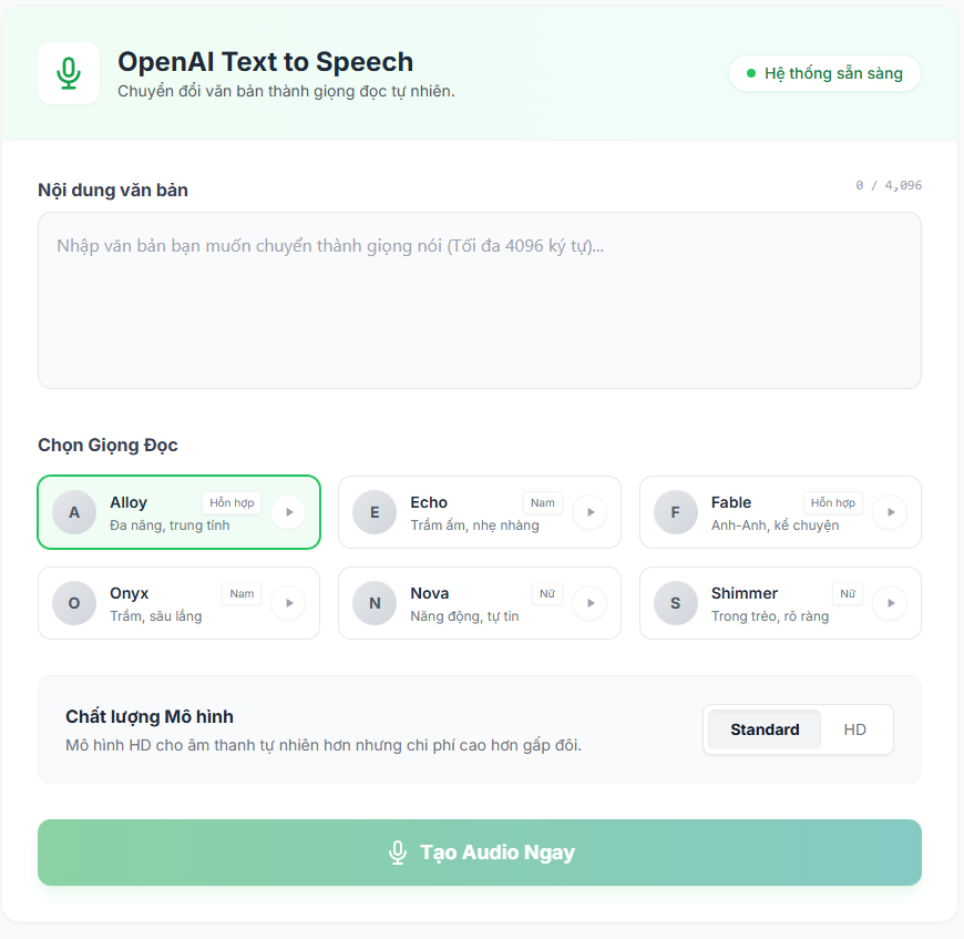 Giao diện OpenAI TTS